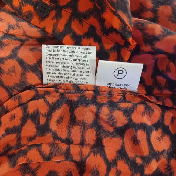 ROCOCO SAND/Tuckernuck Red Print Long Sleeve Tie Neck Lace Detail Blouse XS - Picture 9 of 9